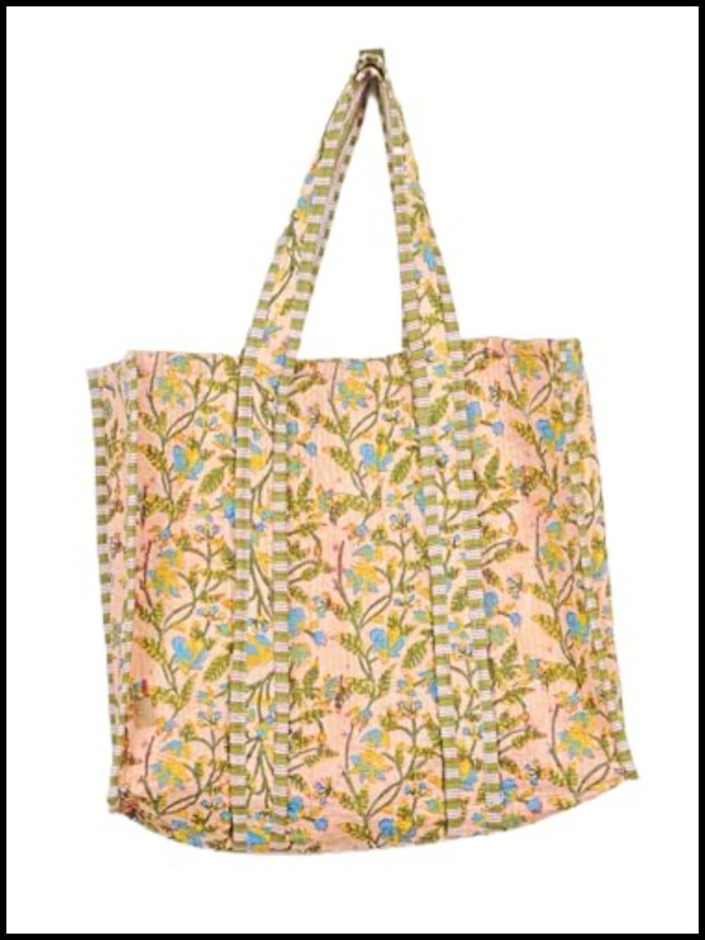 Quilted Cotton Reversible Floral Tote Bag for Shopping Travel Work